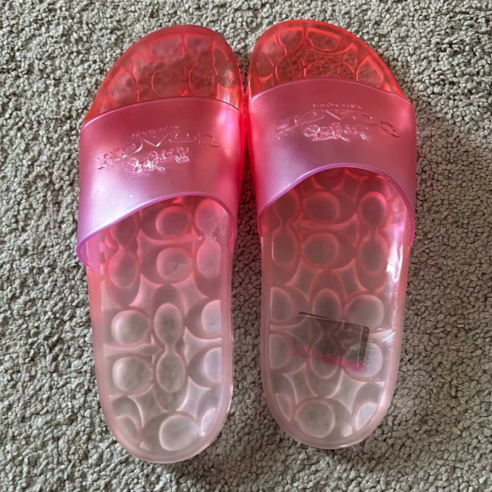 Ombre Pink Coach Jelly Slides, Size 10